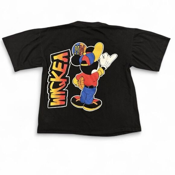 Vintage 90s Disney Mickey Shirt single stitch T-Shirt Hip Hop sz M Double Sided - Picture 2 of 10
